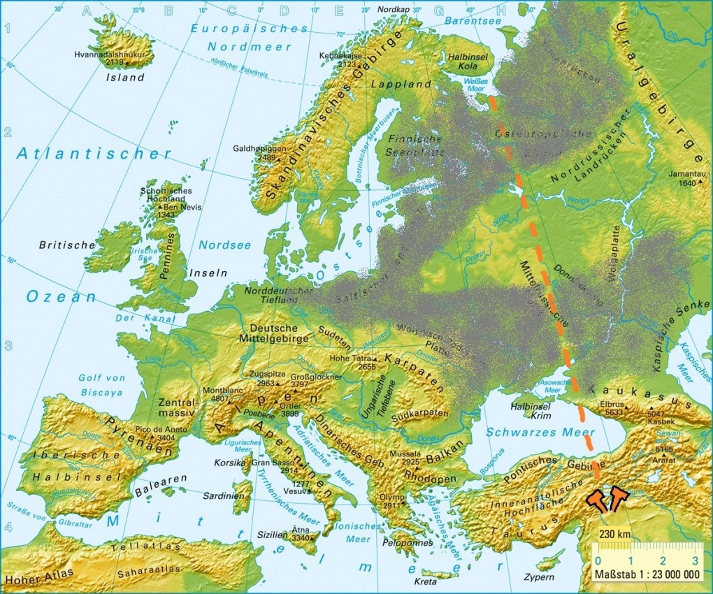 Самые высокие горы зарубежной европы. Физическая карта Европы. Карта Европы физическая крупная. Физическая карта зарубежной Европы. Полуострова Европы на карте.